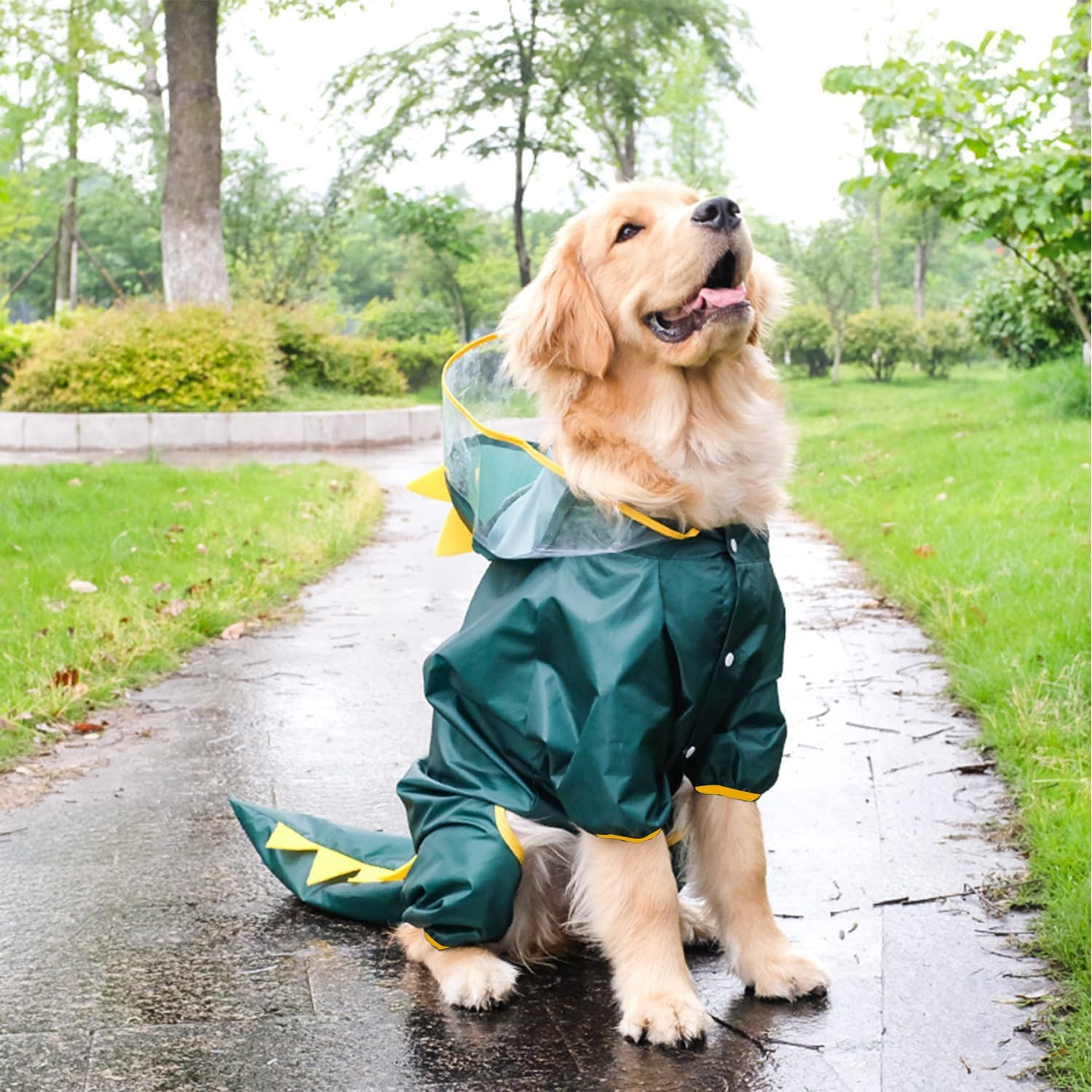 Large Dog Raincoat Full Coverage Slicker Dog Rain Coat Hoodie, Animal Shape Waterproof Jacket for Small Medium Large Dogs Dinosaur (Dinosaur, 5XL) image number 2