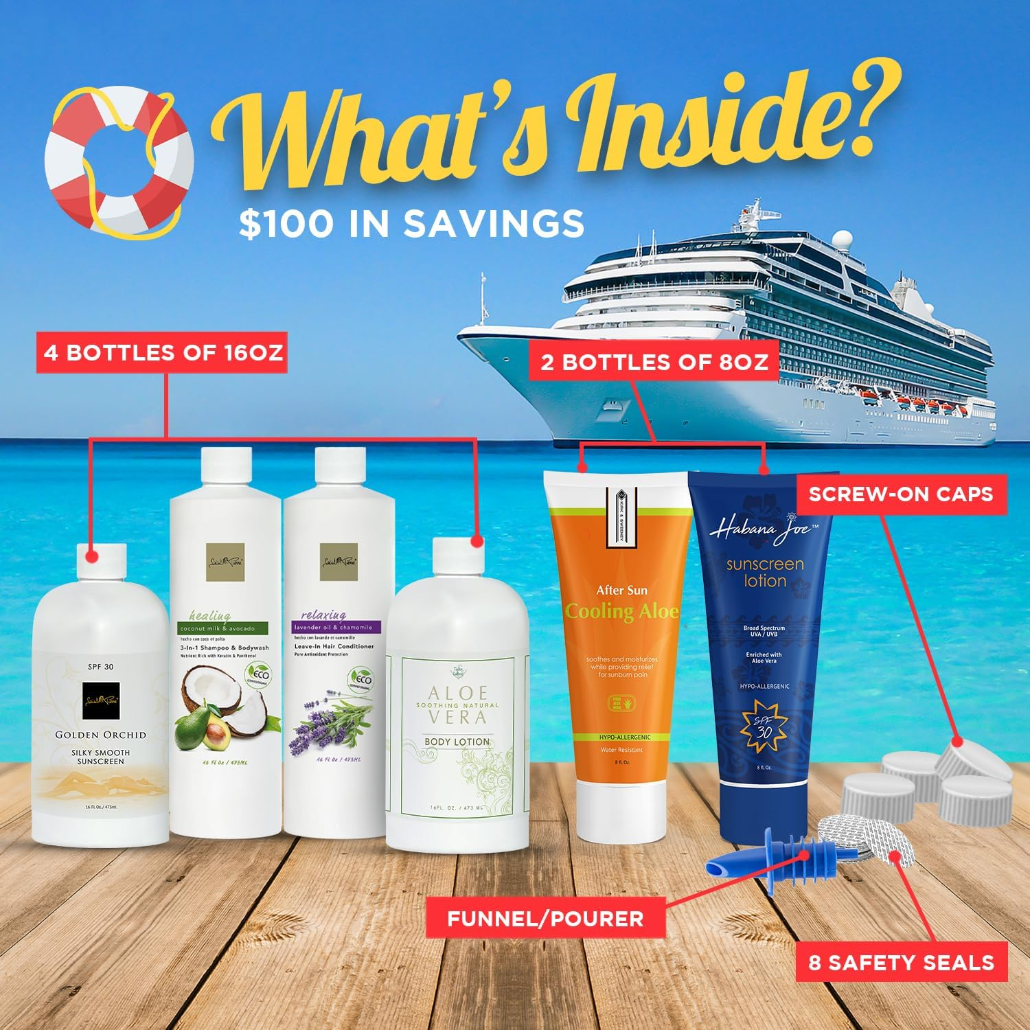 Disguised Hidden Four Bottle Two Tube Drinking Flasks Kit (4-16 Oz, 2-8 Oz) Sneak Cruise Alcohol-Rum Runner image number 3