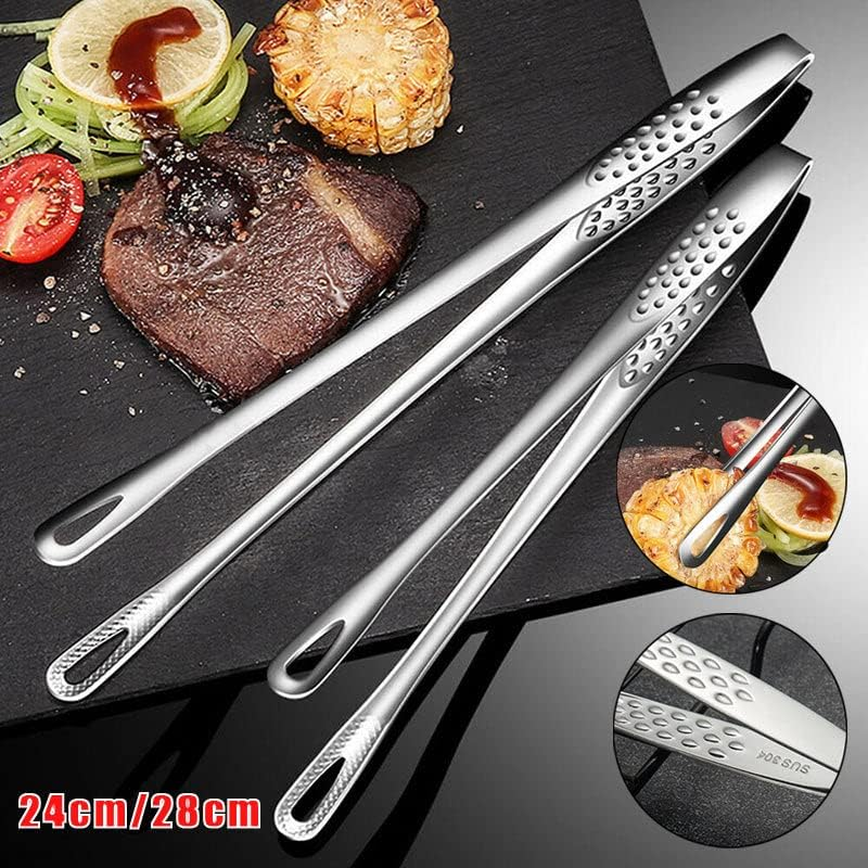 AIMALL 24/28CM Stainless Steel Kitchen Straight Grill Tweezers BBQ Food Tongs Tools for Kitchen Cooking, Bread Meat Steak Buffet Food Clamp Tool image number 2
