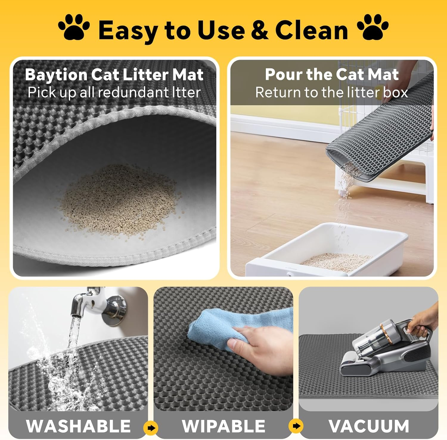 Baytion Cat Litter Mat, Litter Tray Mat 60 X 44 Cm for Cat Litter Box and Cat Toilet, Double Layer Trapping Mat, Big Honeycomb Holes, Waterproof Urine Proof, EVA Material BPA Free (Gray） image number 1
