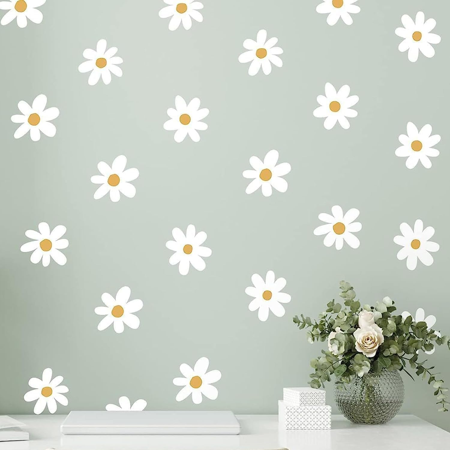 Daisy Wall Decals Vinyl Wall Decals Daisy Stickers Boho Floral Wall Stickers for Kids Nursery Wall Art Bedroom Classroom (Color02-9Sheets/90Pcs) image number 3