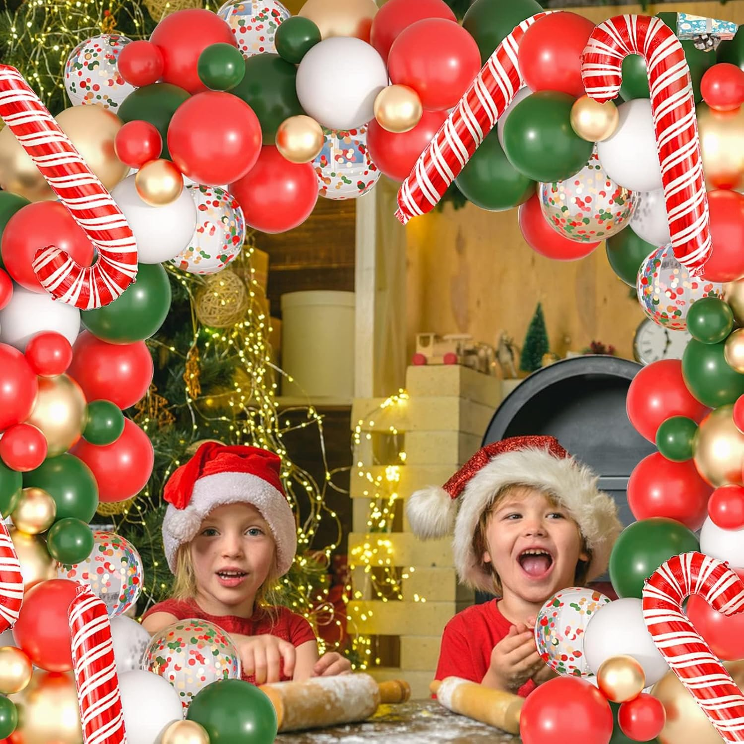 Christmas Decoration,Zanzer Christmas Balloon Garland Arch Kit - 105 Pcs Red Green Gold and White Balloons with Candy Cane Balloons for Xmas Party Decorations image number 5