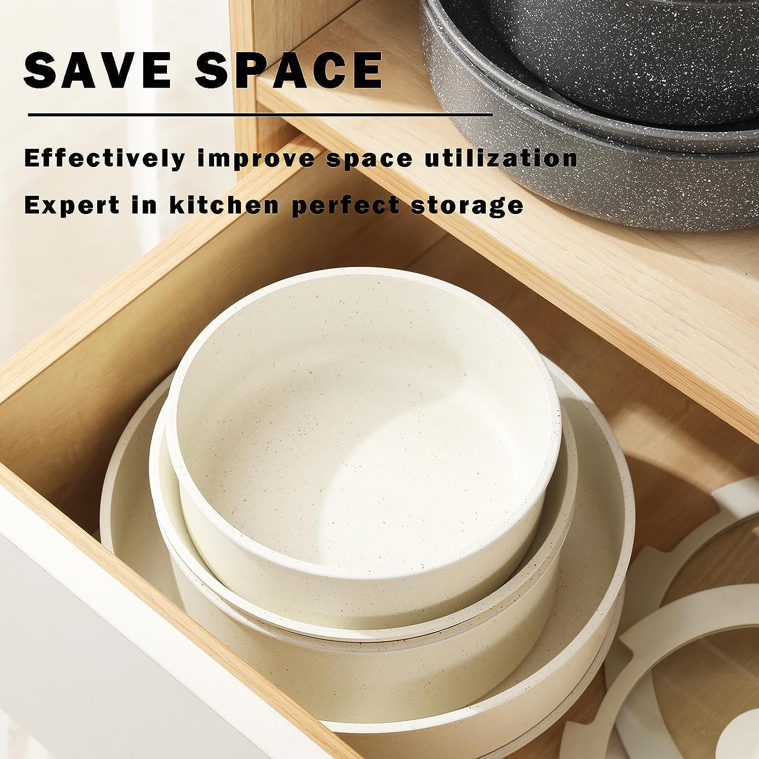 Pot and Pan Set with Removable Handle, Nonstick Cookware Set Detachable Handle, Induction Kitchen Camping Stackable Pots Pans, Dishwasher/Oven Safe, Grey image number 0