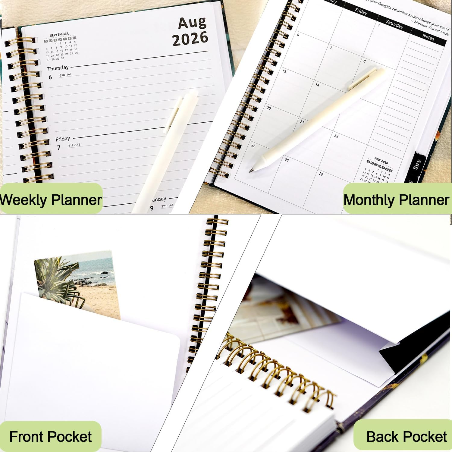 Academic Planner 2026 Weekly and Monthly, Jan 2026 - Dec 2026, 6.5" X 8.5" with Monthly Tabs, Pockets, Spiral Bound for Office School