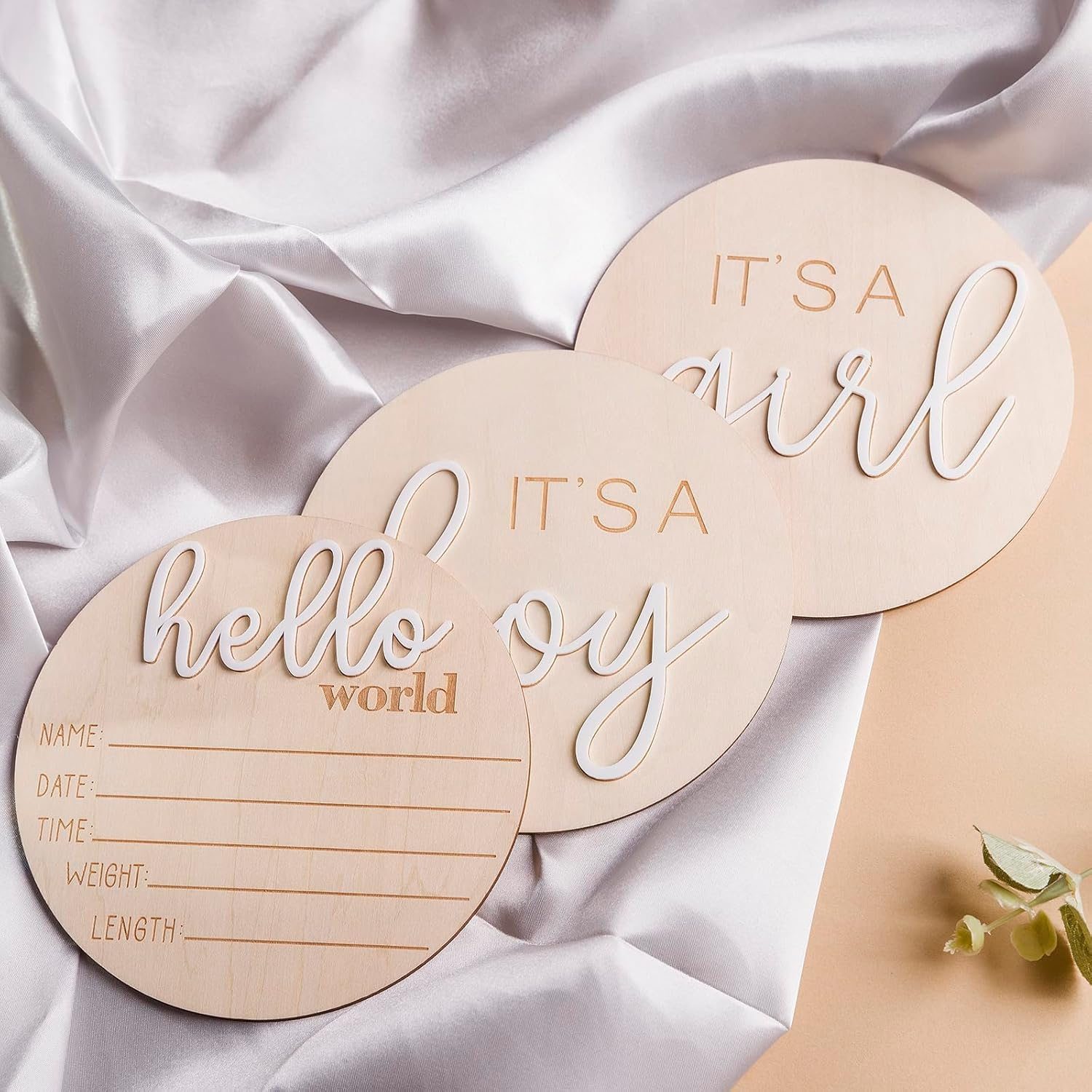 YHOLSDAS Its a Boy Its a Girl Wooden Sign & Hello World Sign, Baby Birth Announcement Sign, Gender Reveal Wooden Sign for Hospital, Birth Baby Name Plaques for Photo Props, Gender Reveal Decorations image number 3