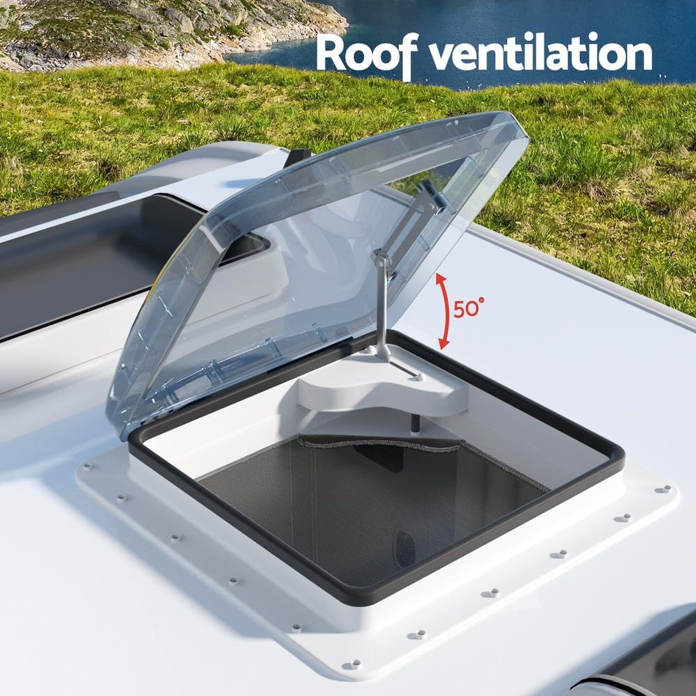 Weisshorn Caravan Roof Vent, Roofs Ventilation, Hatch RV Skylight Motorhome Camper Insect Resistance Heavy Duty Hinge Black 40X40Cm Open Size image number 4