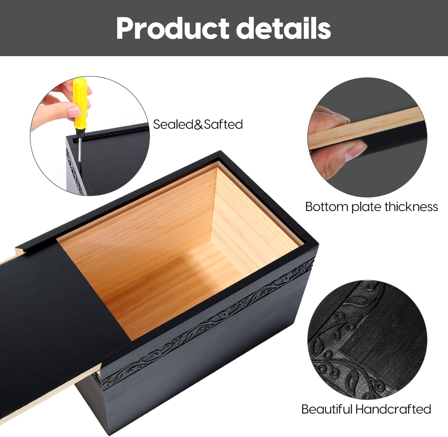 Wooden Tree of Life Cremation Urn for Human Ashes - Adult Male Female, up to 250 Cubic Inches - Funeral Memorial for Mom Dad (Black) - Red image number 3