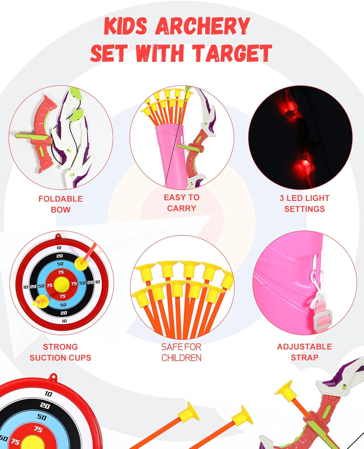 Kids Bow and Arrow Set, LED Light up Archery Toy Set, 10 Suction Cup Arrows, Target & Quiver, Indoor and Outdoor Kids Toys for Children Boys Girls, Christmas Birthday Gifts for Kids image number 4