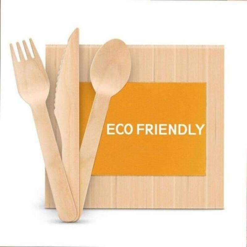 100/200PCS Wooden Cutlery Set Disposable Bamboo Wood Bulk Buy Forks Spoons Knives Party Eco - Perfect for Parties, Weddings & Daily Use image number 6