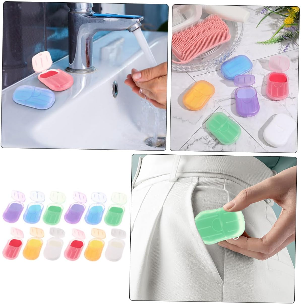 PLAFOPE Portable Soap Sheets for Traveling 12-Box Set Rose, Jasmine, Lavender, Milk, and Orange Scents &ndash; Lightweight Hand Soap Strips for Camping, Outdoor, Hiking, and Travel Use image number 4