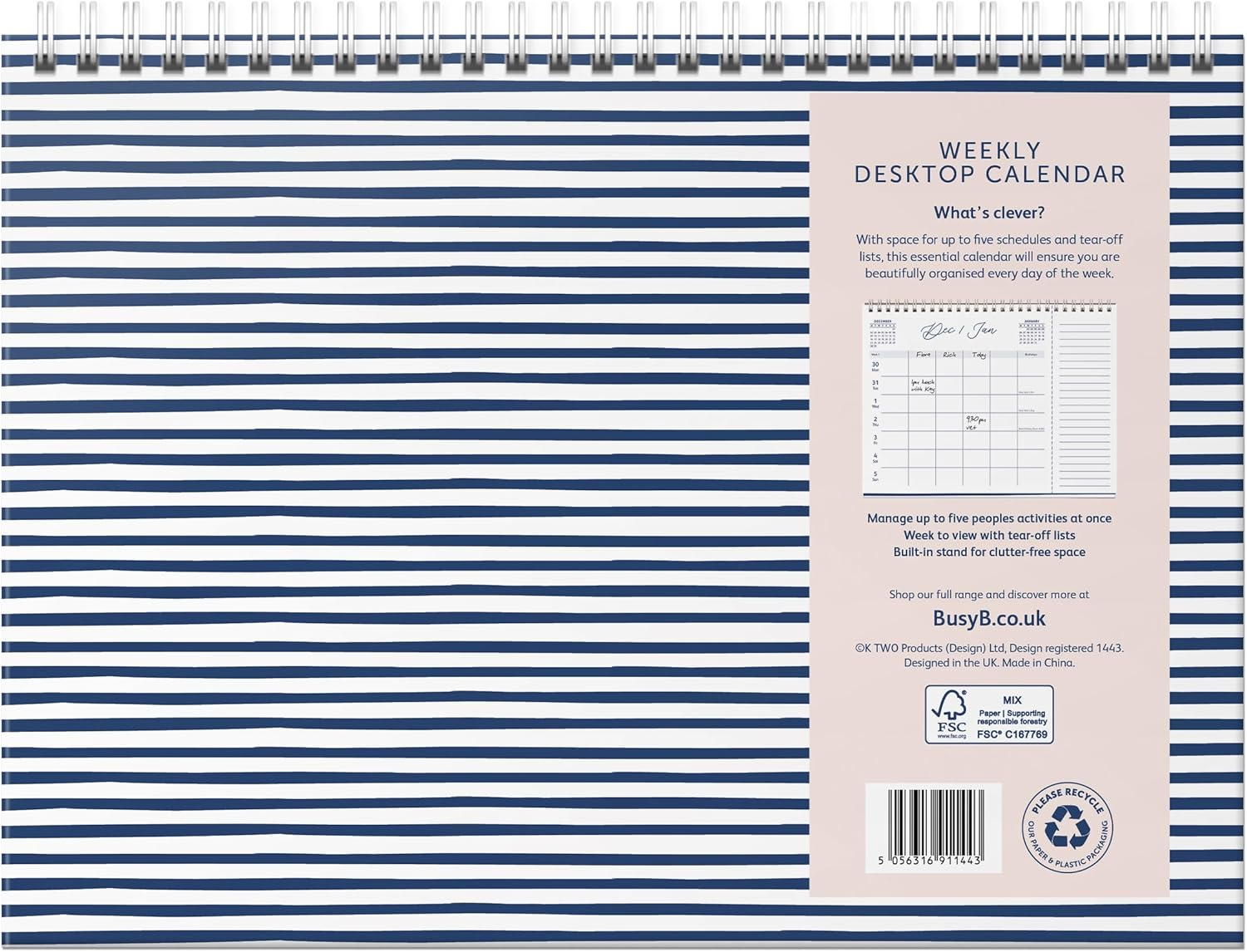 Busy B 2025 Weekly Desk Calendar &ndash; Jan-Dec Blue 2025 Calendar with Built-In Stand & Flip-Top Binding &ndash; 5 Schedule Work Calendar for Office or Home - Planner for Organised Planning image number 1