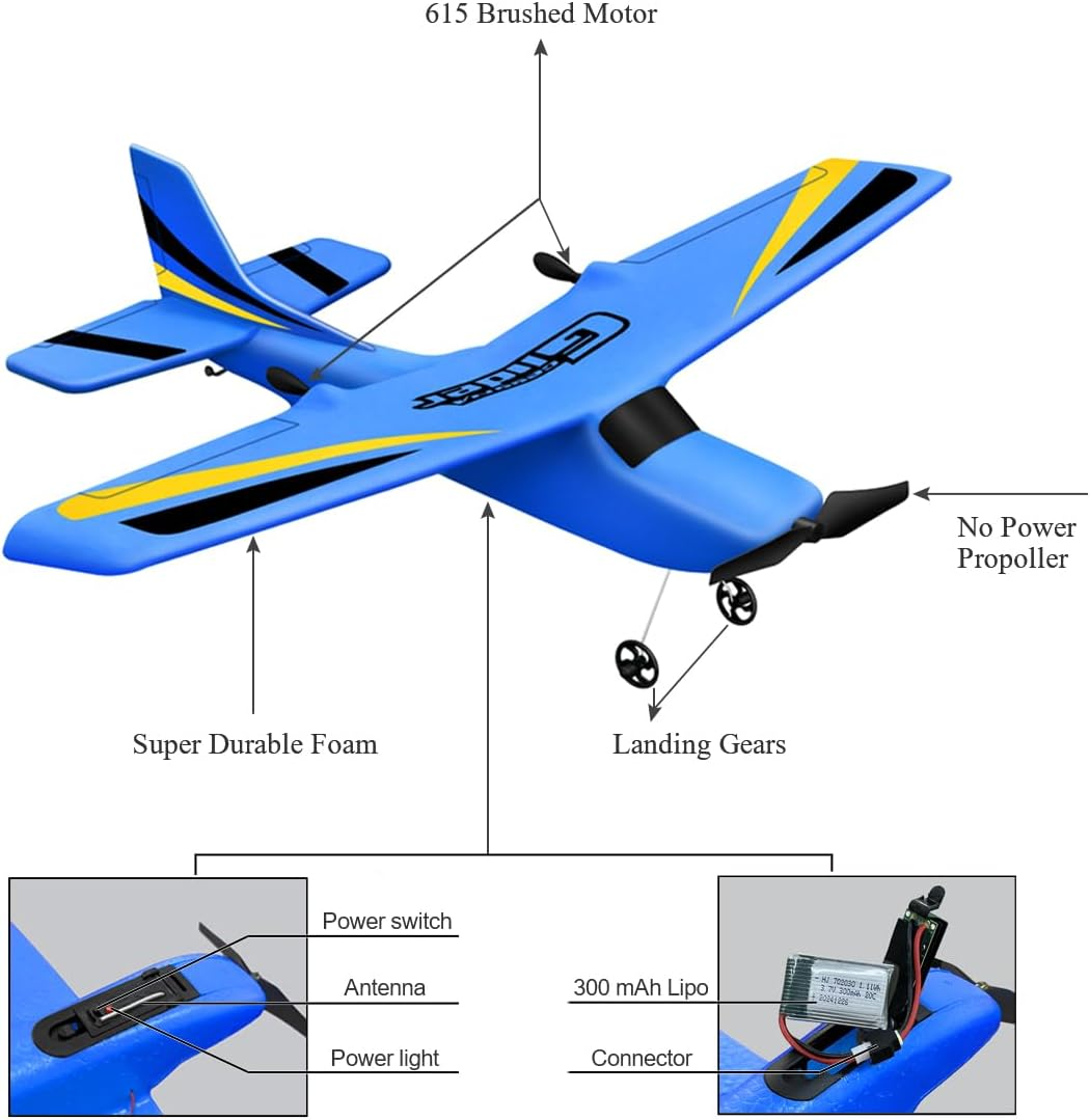 HAWK'S WORK 2 Channel RC Airplane, RC Plane Ready to Fly, 2.4Ghz Remote Control Airplane, Easy to Fly RC Glider for Kids & Beginners (Blue) image number 1