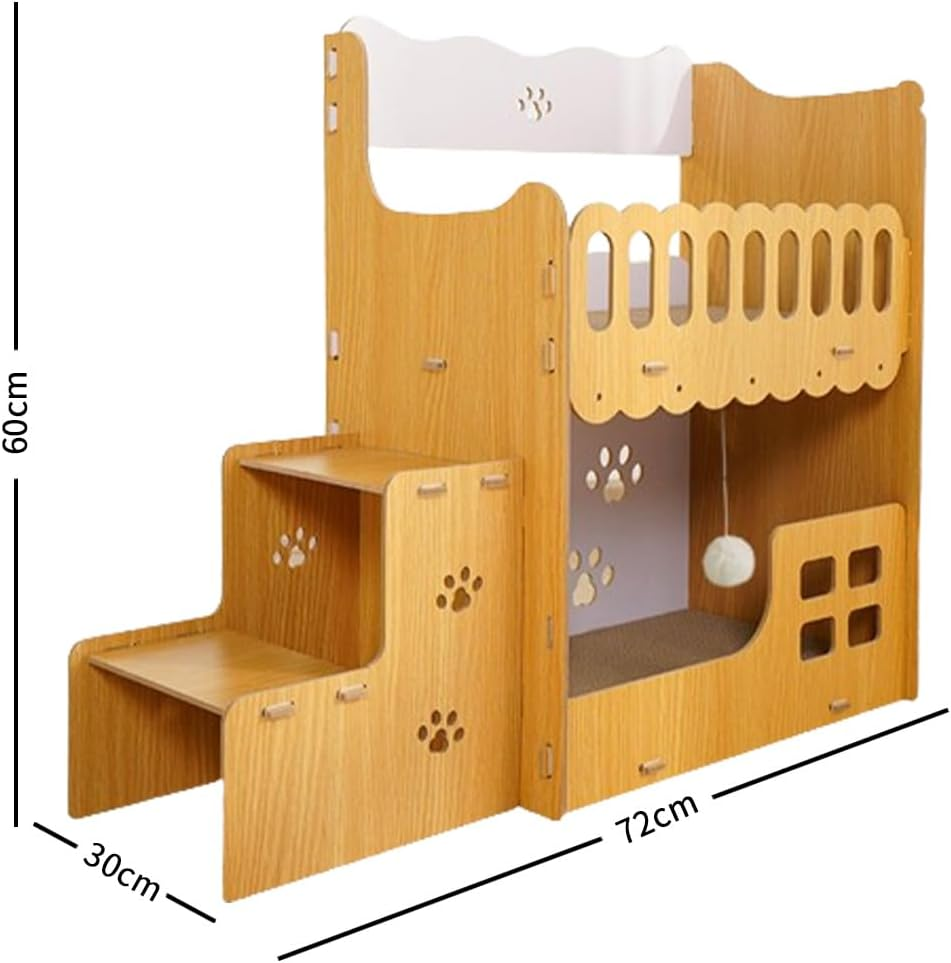TOMVAES Cardboard Cat Scratcher House,Indoor Cat Beds Furniture, Lounge for Kittens within 33Lbs,2-Story Stable Wood with Replaceable Scratching Pad Board,Sturdy Cat Condos with Stairs