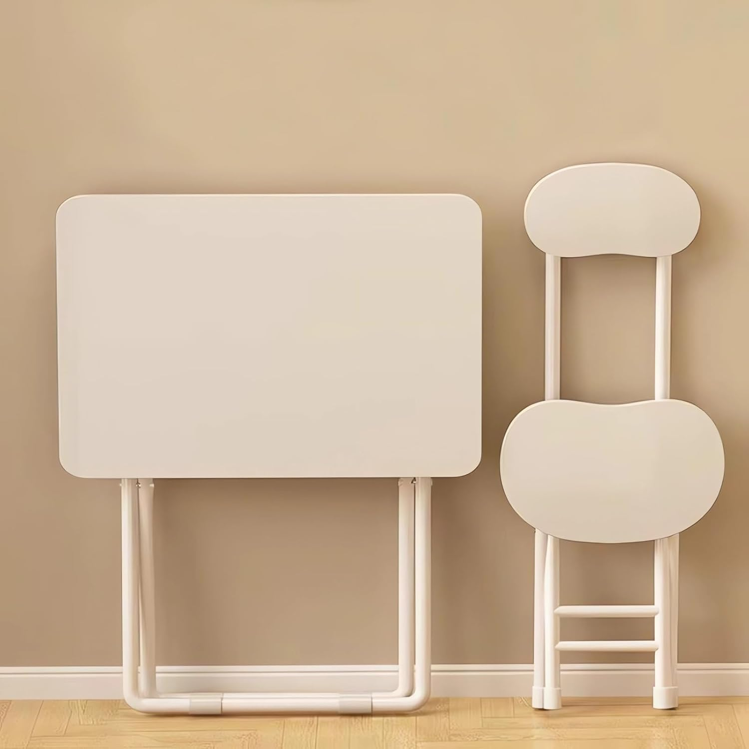 Folding Computer Desk and Chair Set, Portable Home Office Desks, Wood, Dormitory Student Table & Chair Sets A276 (White) image number 3