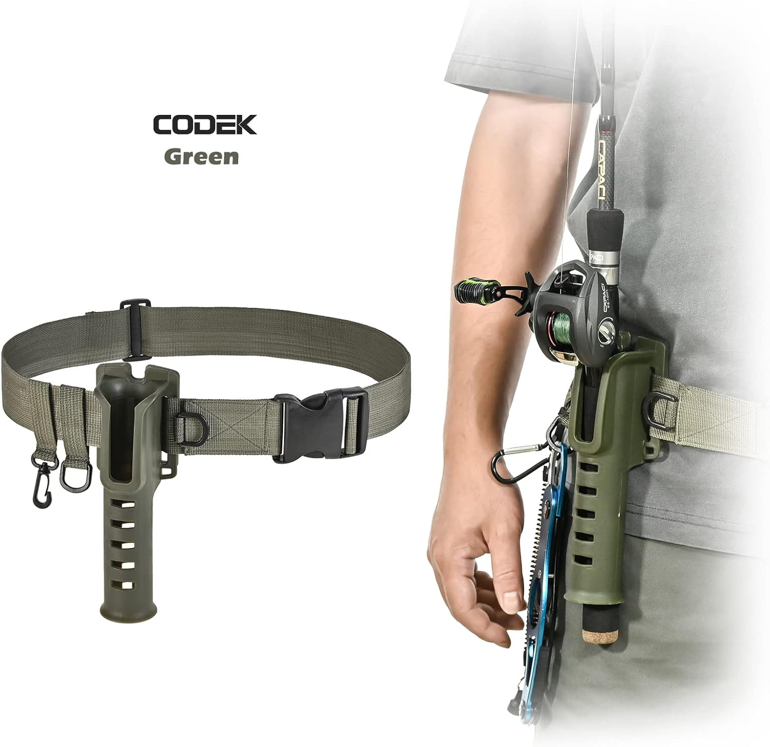 CODEK Fishing Waist Belt Rod Holder Adjustable Waist Wading Belts for Men with Portable Pole Inserter for Spinning Casting Reel Surf Kayak Fly Fishing Portable Fishing Gear Accessories Wader Strap image number 3
