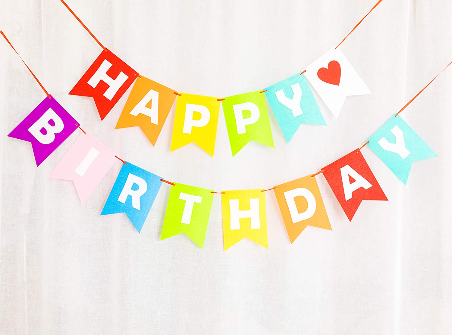 LOVENJOY Happy Birthday Banner Rainbow Bunting Decorations Durable Felt Fabric, Assembled image number 1