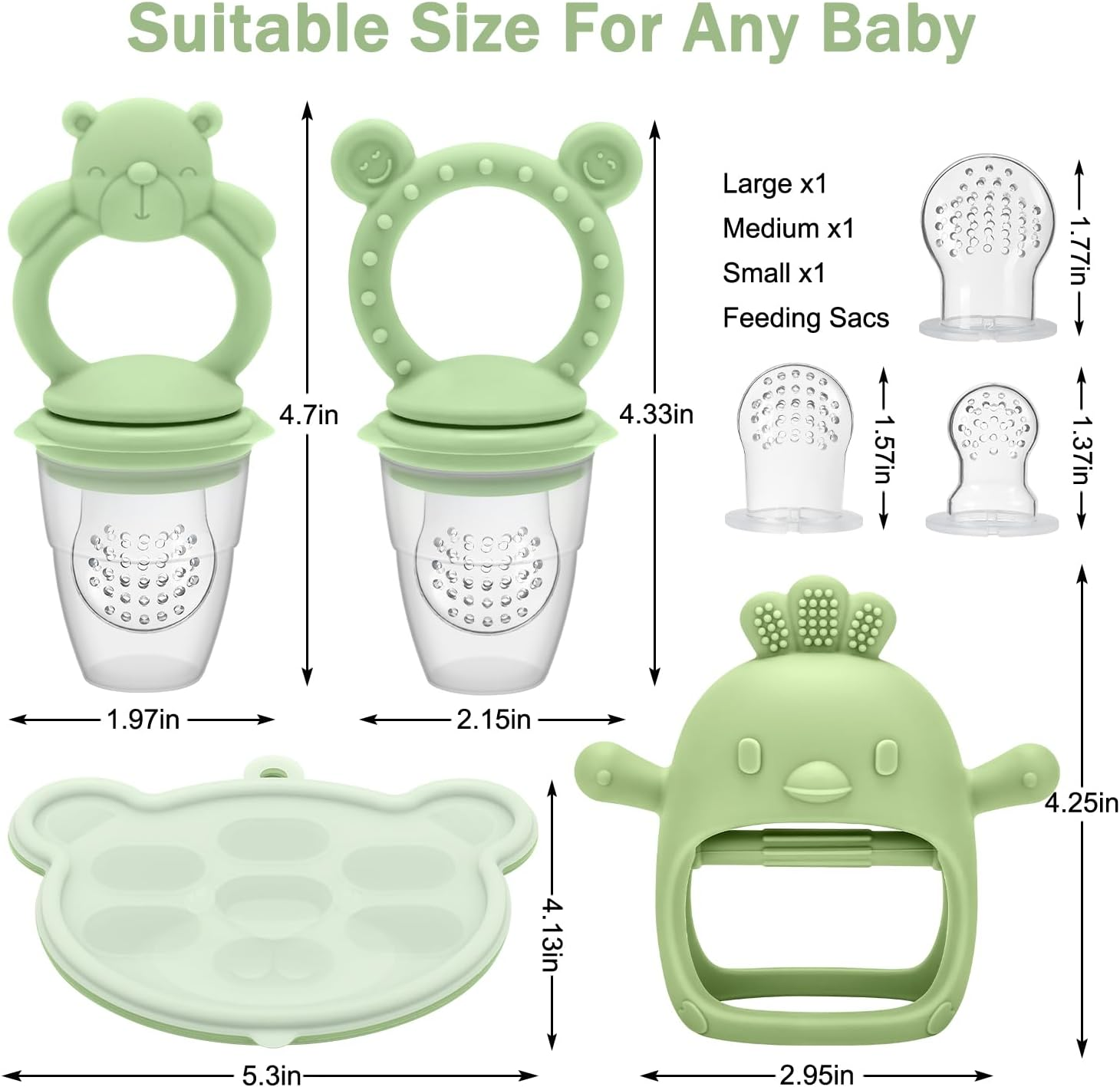 4Pcs Baby Silicone Fruit Food Feeder Pacifier & Breastmilk Popsicle Freezer Molds, Chick Teether Toy & Baby Food Storage Containers Frozen Ice Tray for Baby Feeding Teething Safely, BPA Free image number 4