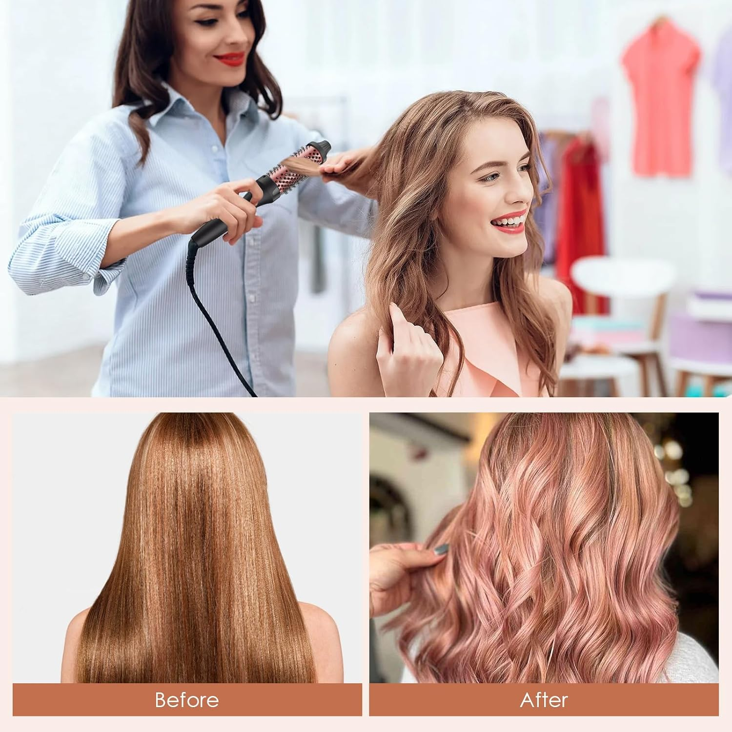 Thermal Brush 3 in 1, Thermal Brush, Thermal Brush 38 Mm Ionic Curling Brush Heats to Create Natural Curls, Increase Hair Volume, round Brush Heat Brush image number 6