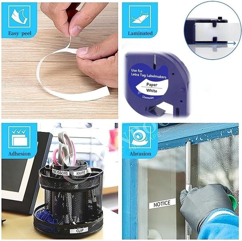 Compatible with DYMO Letratag Refills White Paper 91330 10697, 1/2" X 13' 12Mm X 4M Black on White Label Maker Tape for Dymo Letra Tag LT-100H LT-100T plus Printer, 5-Pack image number 6