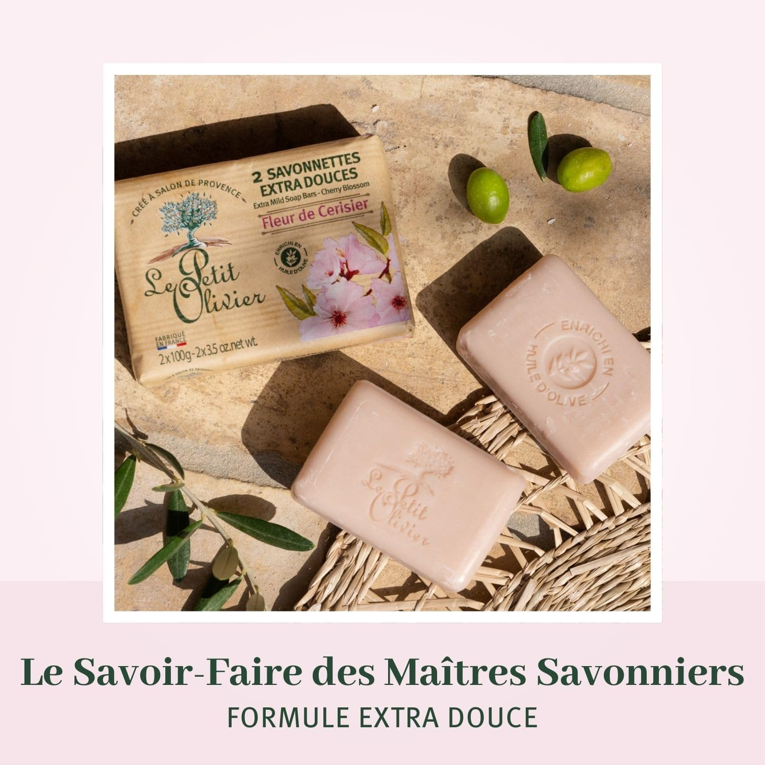 Extra Mild Soap Bars - Cherry Blossom by Le Petit Olivier for Men - 2 X 3.5 Oz Soap image number 1