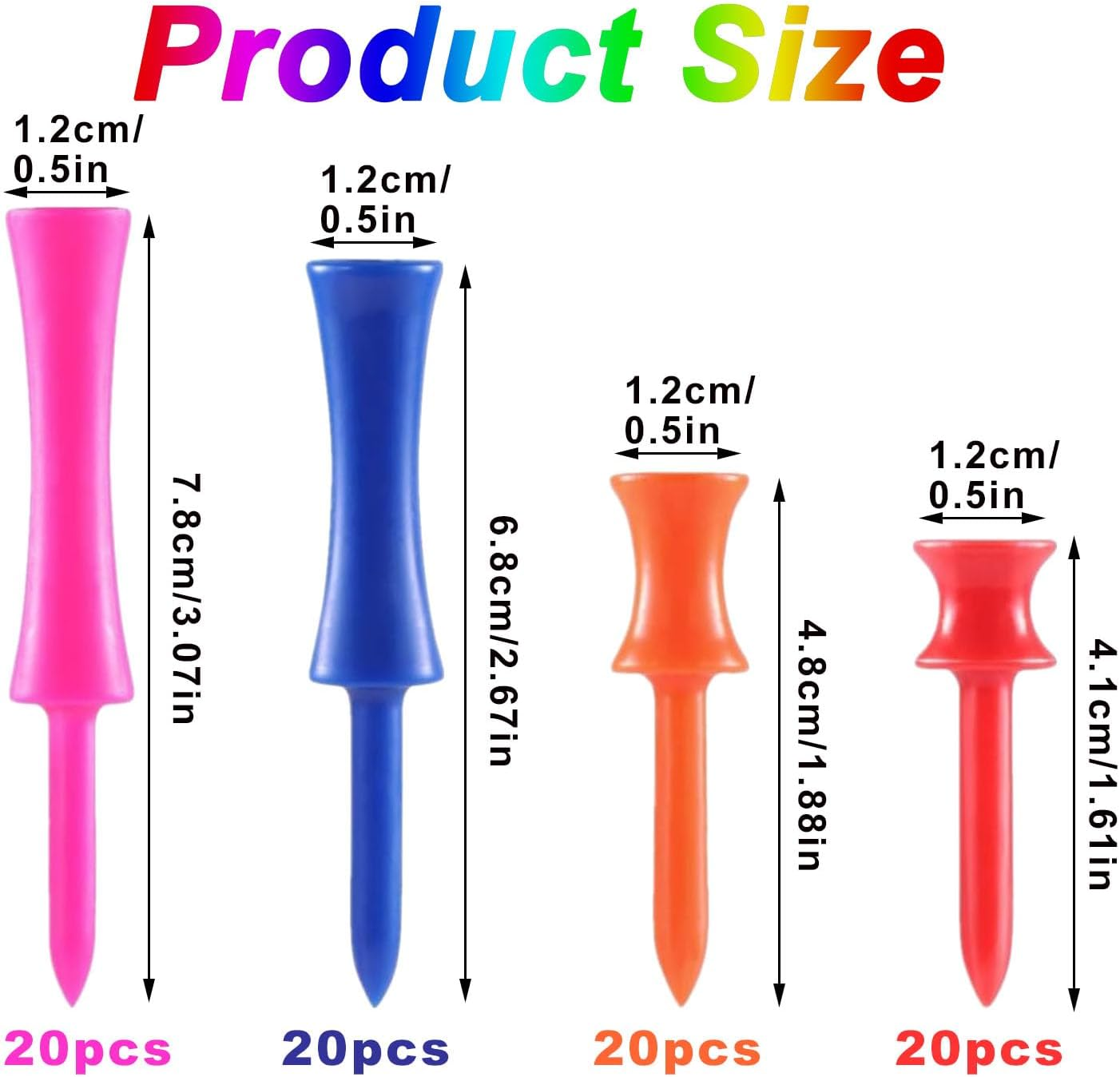 WADY 80Pcs Golf Tees, Golf Tee, 4 Colors Golf Step down Tees, Double Deck 4 Sizes Golf Step Tees Plastic Golf Tees Kit Golf Castle Tees for Indoor Outdoor Home Golf Training image number 1