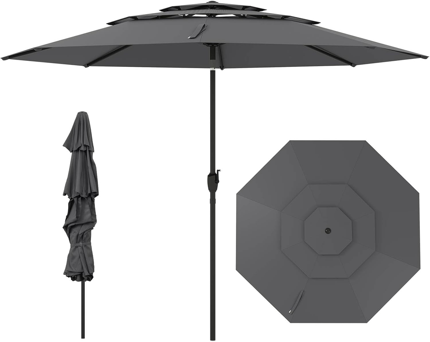 Costway 3 M 3-Tier Vented Patio Umbrella, Large Market Table Umbrella W/Push Button Tilt, Crank Handle, 8 Sturdy Ribs, Outdoor Heavy Duty Sun Shade for Backyard, Garden, Beach, Poolside image number 2