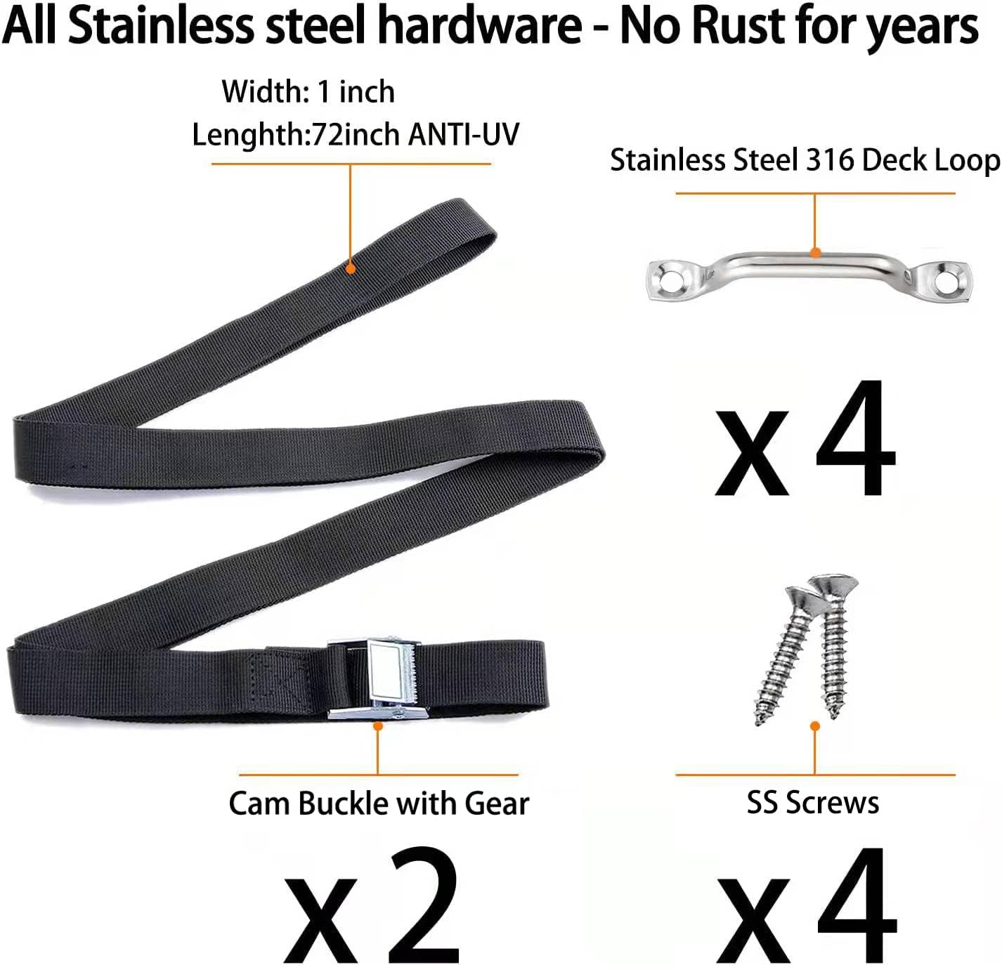78'' Battery Tie down Strap for Boats,Battery Box Hold down Straps Kit with Stainless Steel Cam Buckle,Stainless Steel Deck Loop Mounts and SS Screws,Used for Cooler,Fuel Tank,Yeti,Rtic,Rv and More image number 5