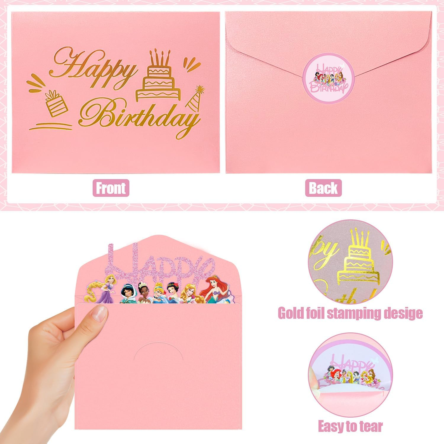 Compr Pink Glitter Princess Cake Toppers for Girls, Castle Party Decorations, Birthday Party Suppliers, 1 X 7.5" X 4.7" Doubled-Sided image number 2