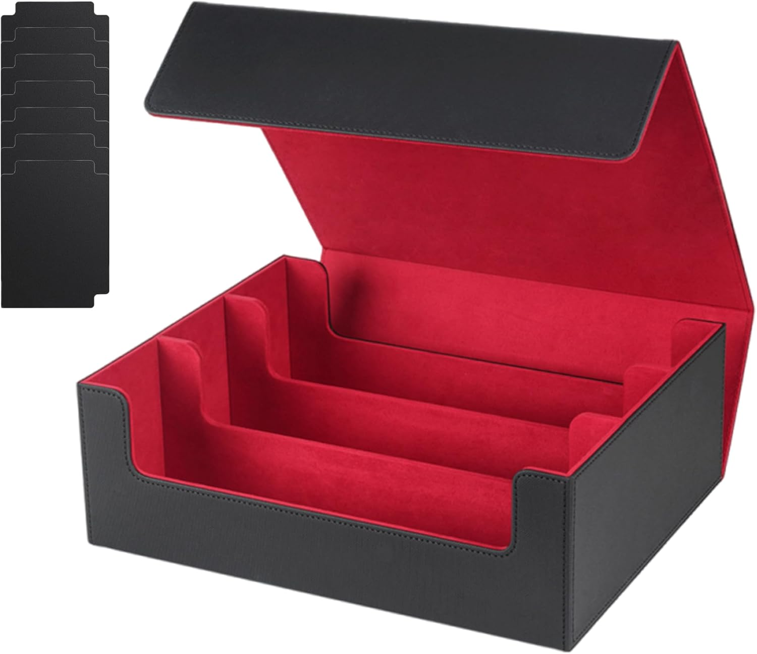 Card Deck Case for Trading Cards 1800+, Card Deck Storage Box, Leather Magnetic Closure Commander Storage Box, Fit for Yugioh, MTG, TCG and Sport Cards (Black Red) image number 2