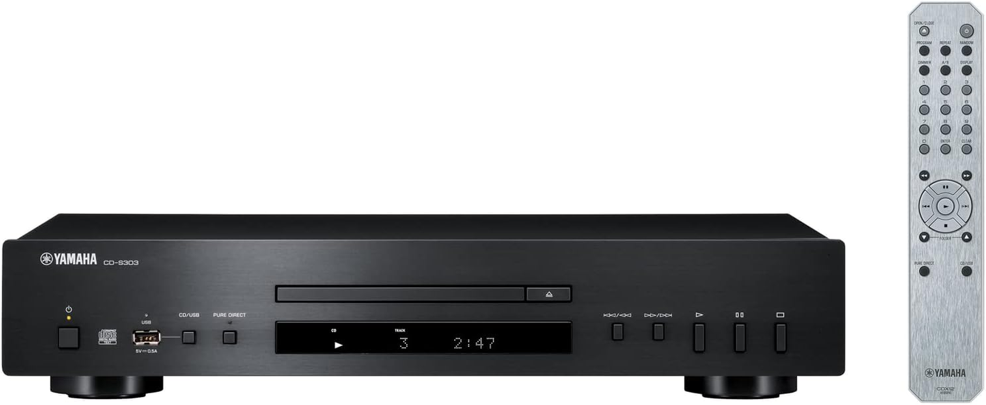 Yamaha CD-S303 CD Player with Pure Direct, USB Port, CD-R/RW Disc Playback, MP3/WMA/LPCM/FLAC Compatibility, Black
