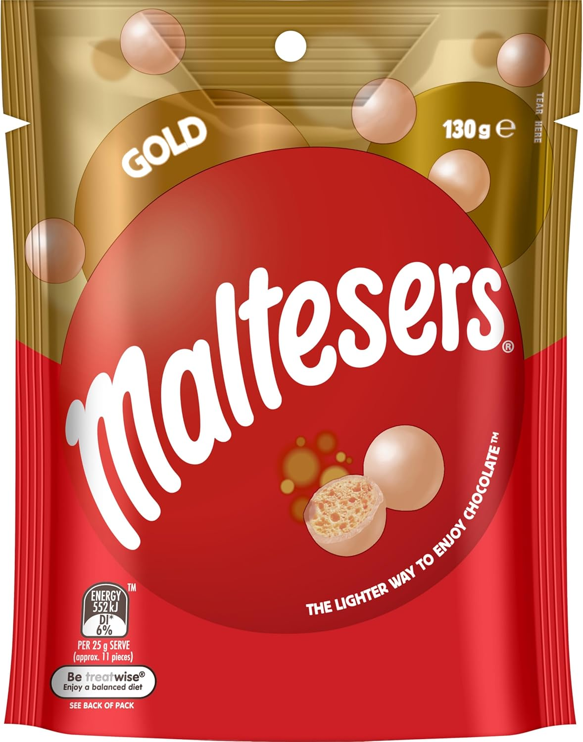 Maltesers Gold Chocolate Snack and Share Bag 130 G image number 1