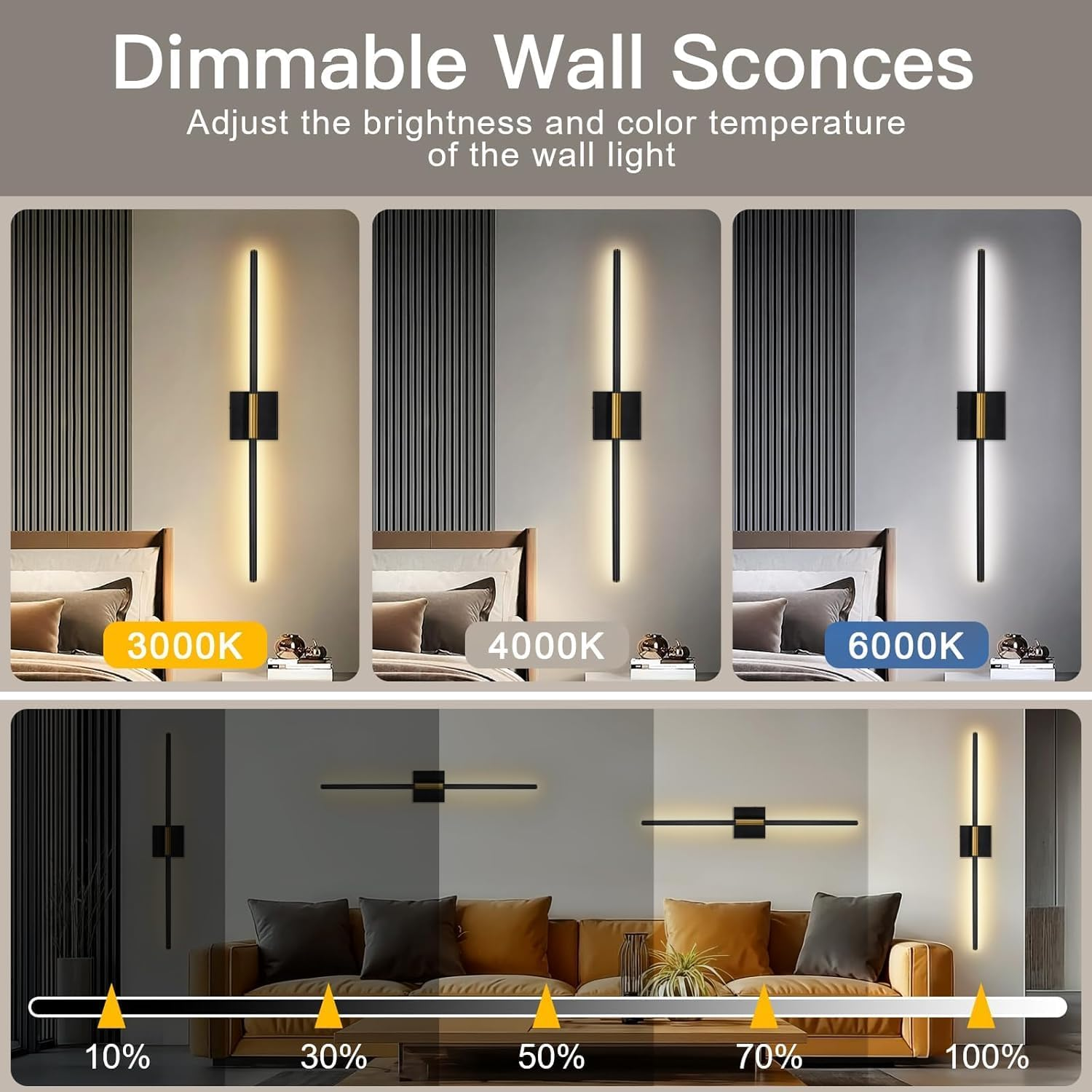 2 Pack Battery Operated Wall Sconces, Wireless 360&deg;Rotate Wall Sconces with Remote Control Dimmable Timing, LED 3 Color Rechargeable Wall Lights for Living Room, Hallway, Bedroom (Black A)