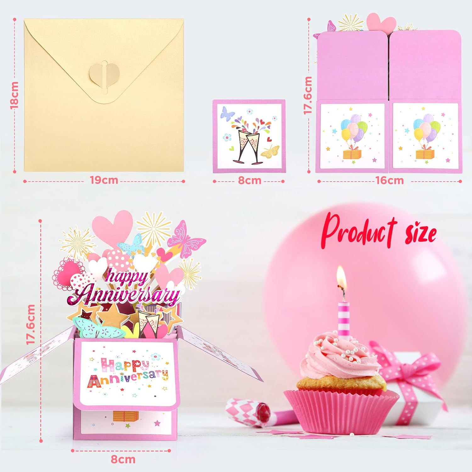 Bighan 3D Pop up Anniversary Card, Happy Wedding Anniversary Card Pop up Greeting Boxed Cards Anniversary Pop up Cards for Wife from Husband, Pink 2 image number 1
