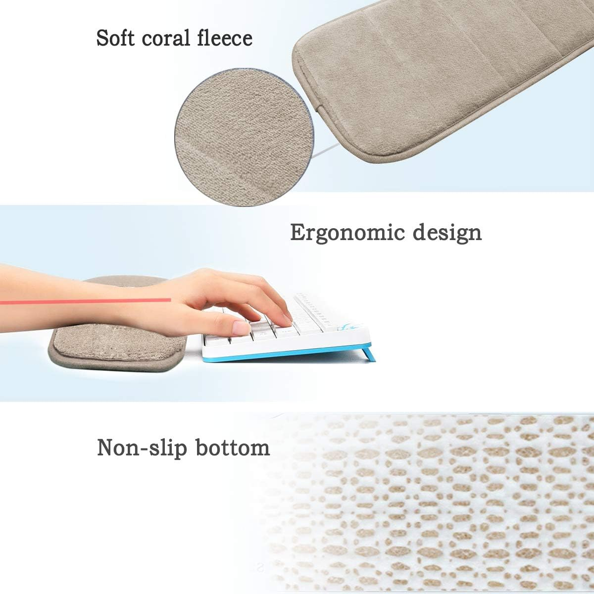 2Pcs Computer Wrist Elbow Pad, Creatiee Upgraded Wrist Rest Arm Pad(Soft, Long-Sized), Keyboard Wrist Elbow Support Mat for Office Desktop Working Gaming - Less Elbow Pain (7.9 X 31.5 Inch) (Khaki) image number 4