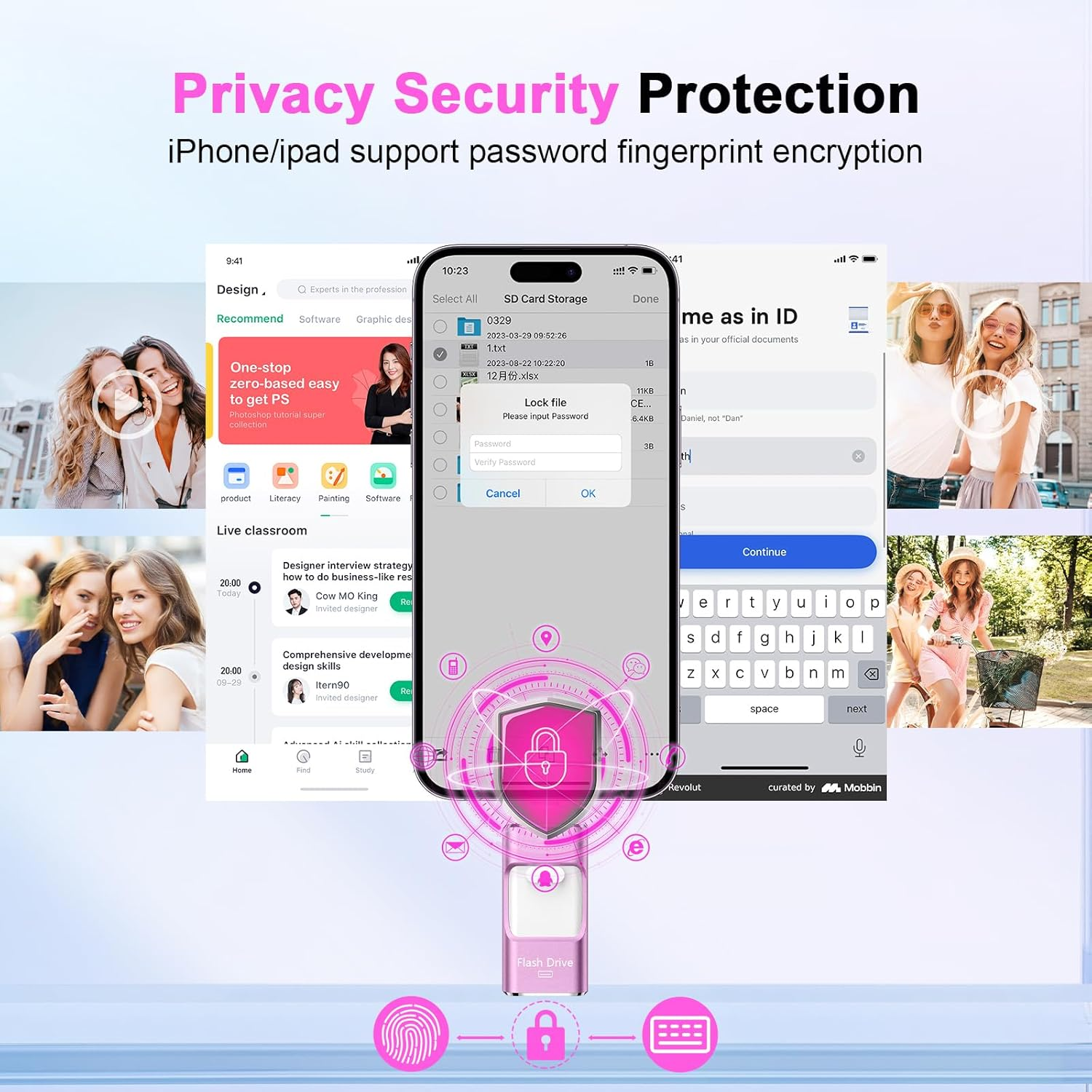 4 in 1 USB Flash Drive for Iphone, 512GB USB Memory Stick for Data Backup, High Speed Transfer USB 3.0 Stick External Storage, USB Stick Thumb Drives Compatible for Iphone/Ipad/Pc/More Devices(Pink)