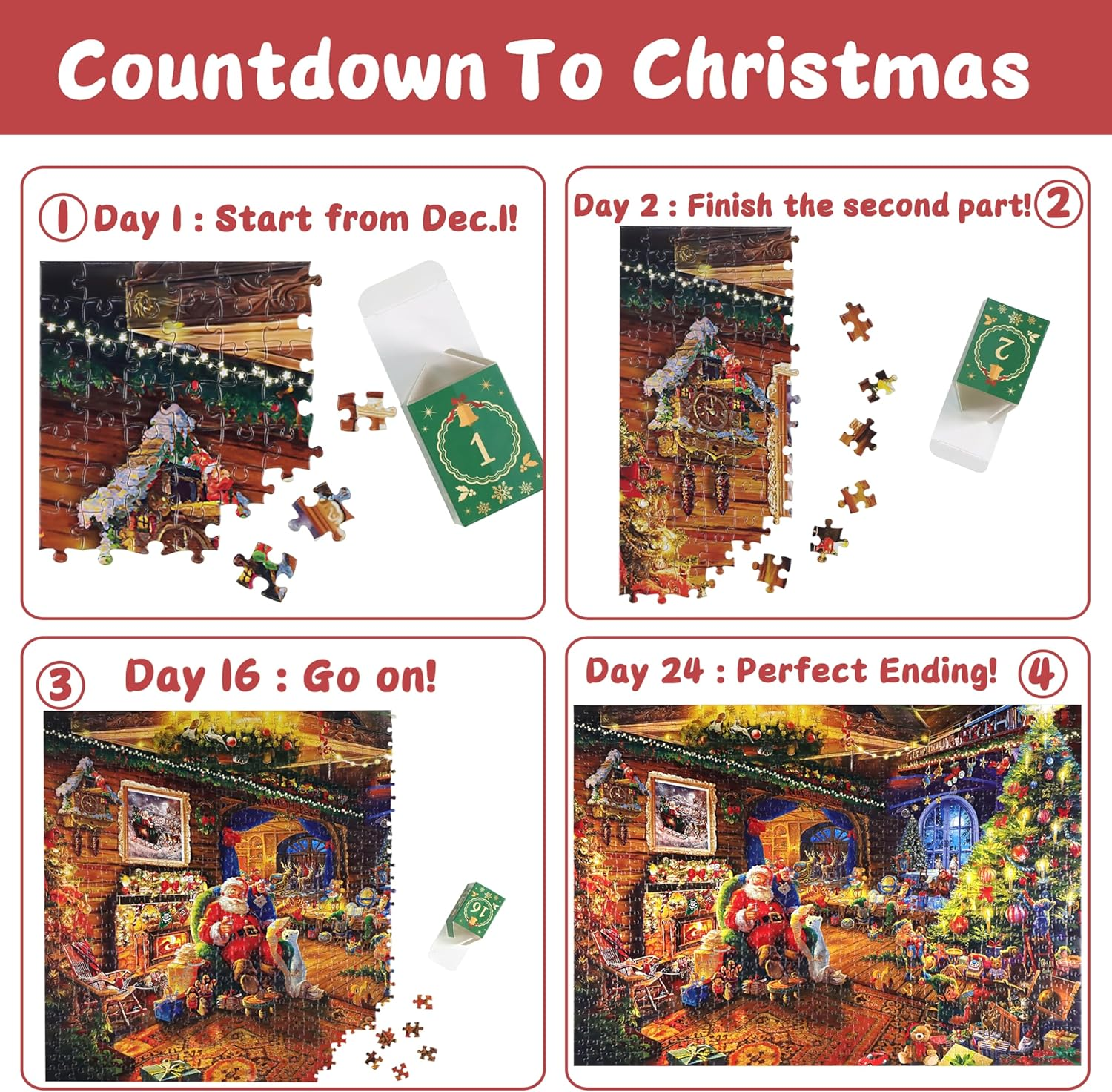 Advent Calendar 2025 Christmas Puzzle for Kids Adults - Santa'S Workshop 24 Boxes 1008 Pieces Advent Puzzle Countdown to Christmas Gifts for Boys Girls(27.56" X 19.69") image number 4