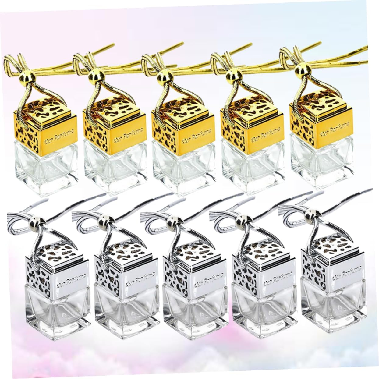 Mikinona 10Pcs Square Glass Perfume Bottle Pendant Essential Oil Sub-Bottle Car Air Vent Aromatherapy image number 2