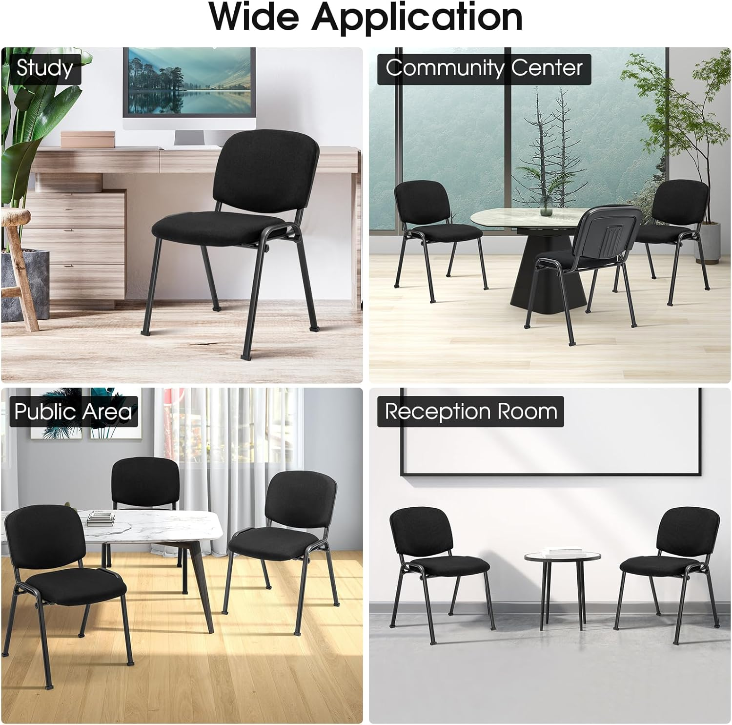 Costway Set of 5 Conference Room Chairs, Stackable Guest Chairs with Upholstered Back & Seat, Ergonomic Office Reception Chairs for Waiting Room, Meeting Room, Reception, Black image number 1