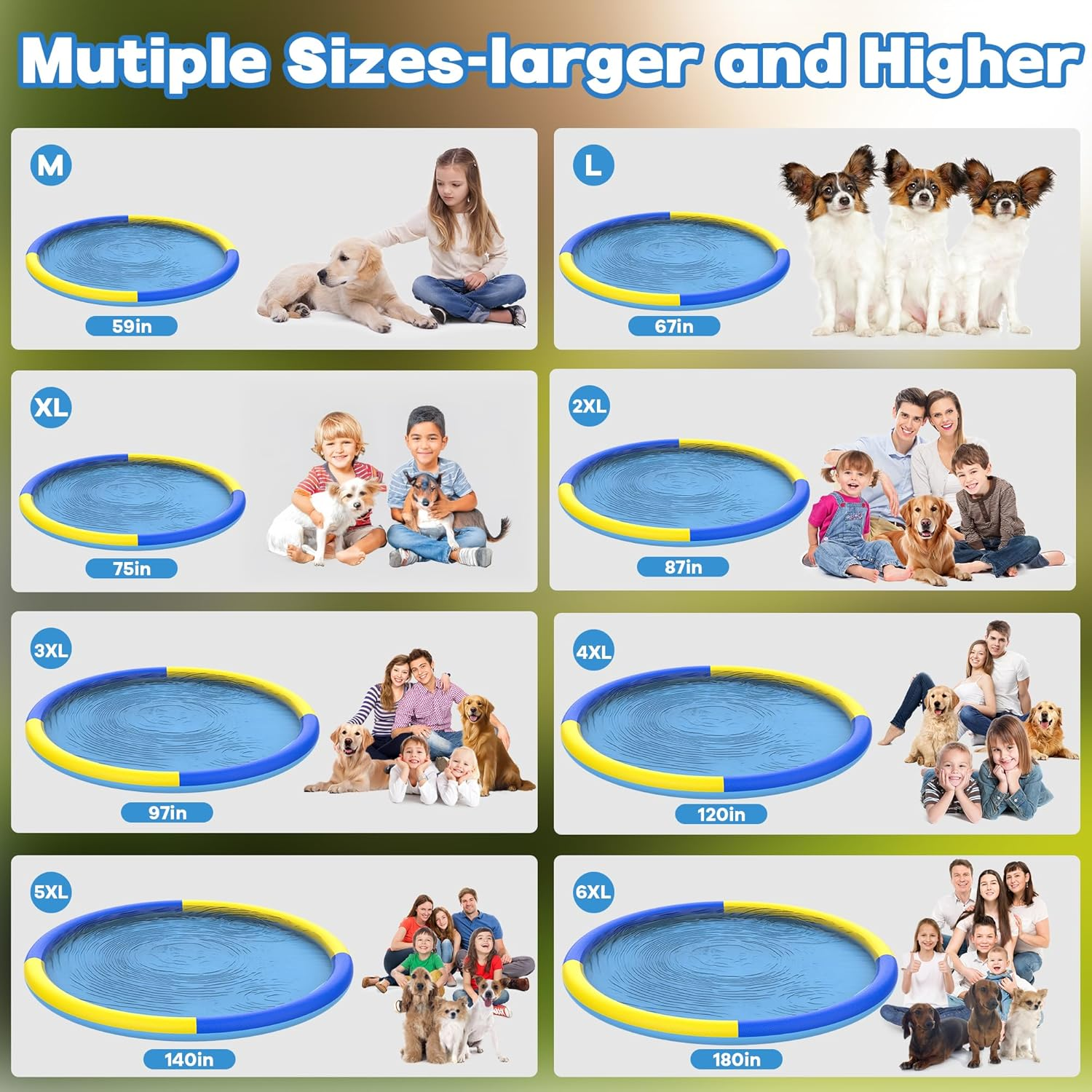 97" Non-Slip Splash Pad for Kids and Dog, Thicken Sprinkler Pool Summer Outdoor Water Toys, Extra Large Backyard Wading Pool for Children Boys & Girls or Pet Dog (Blue&Yellow) image number 4