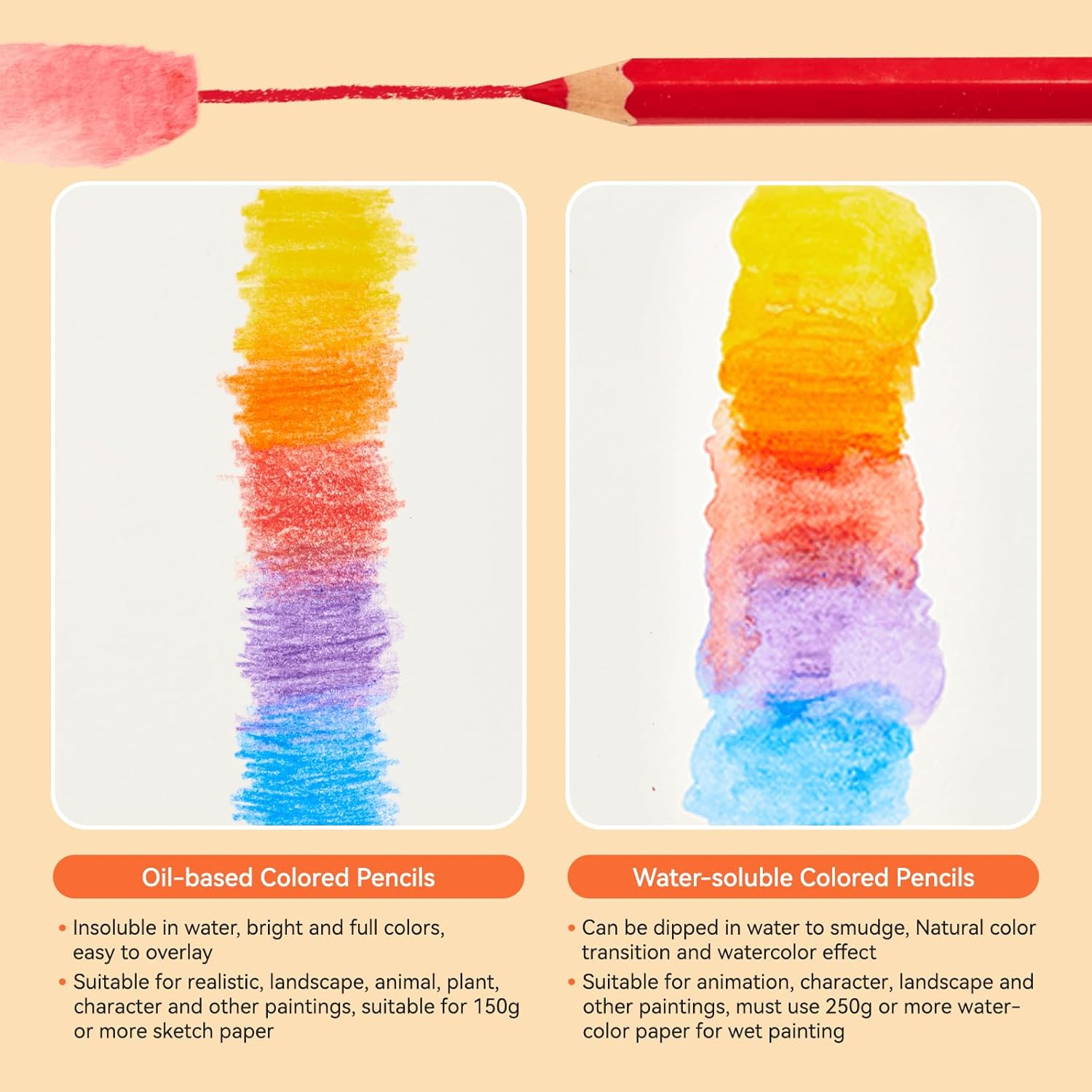 Arrtx 72 Colors Water-Soluble Colored Pencils Set with Nylon Brush - Premium Quality Watercolor Pencil Art Supplies for Drawing, Sketching, and Coloring image number 6