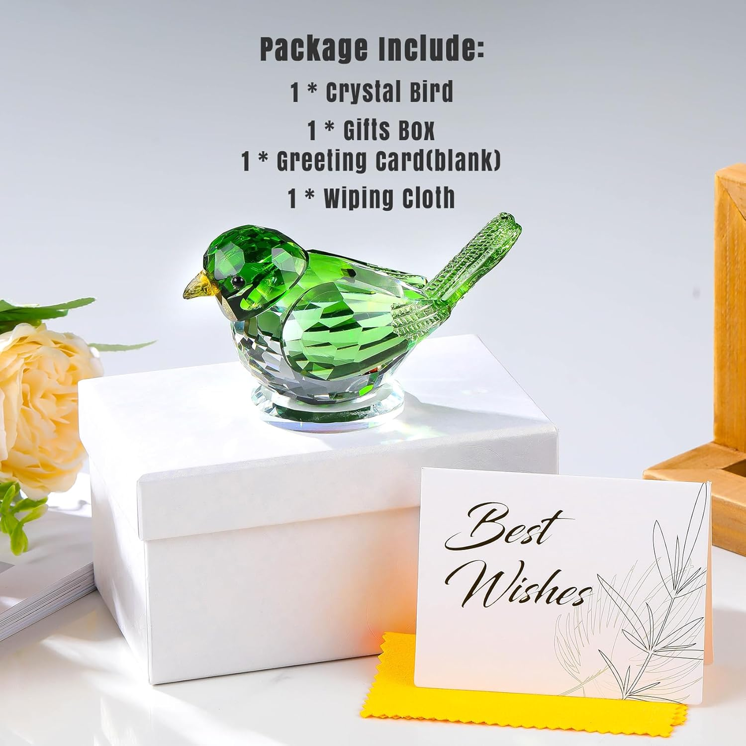 Ornalrist Crystal Green Clear Birds Figurine Handmade Collectible Animal Figurines Gifts for Him Dad Table Home Decoration Paperweight image number 1