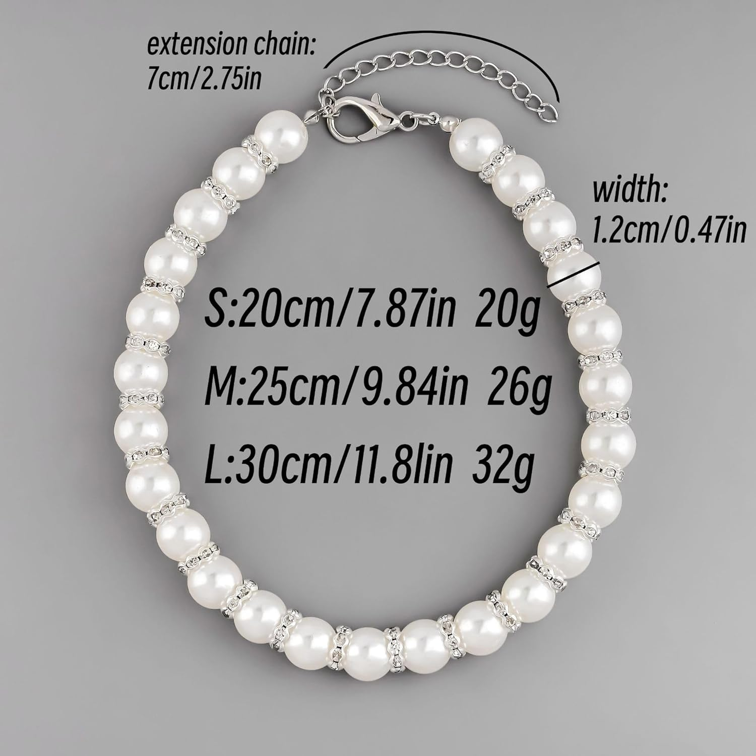 Dog Cat Pearl Collar,Rhinestones Cat Necklace Collar Cute Pearl Crystal Dog Collar Pearl Diamond Dog Necklace Jewelry for Small Dog Cat Wedding Birthday Party (White, M) image number 4