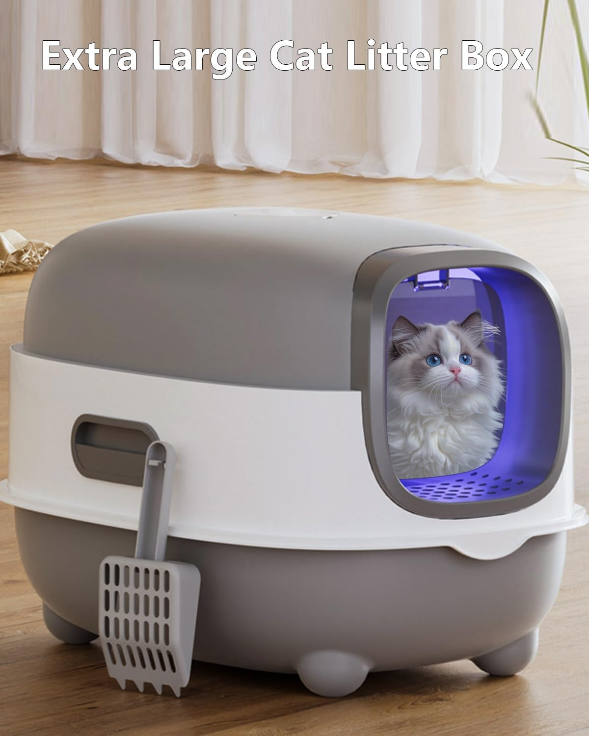 Extra Large Cat Litter Box with UV Sterilizer & Removable Lid - 56X39X40Cm Enclosed Litter Pan for Large Breed & Multiple Cats,Odor Control,Includes Scoop & Anti-Splash Design image number 4