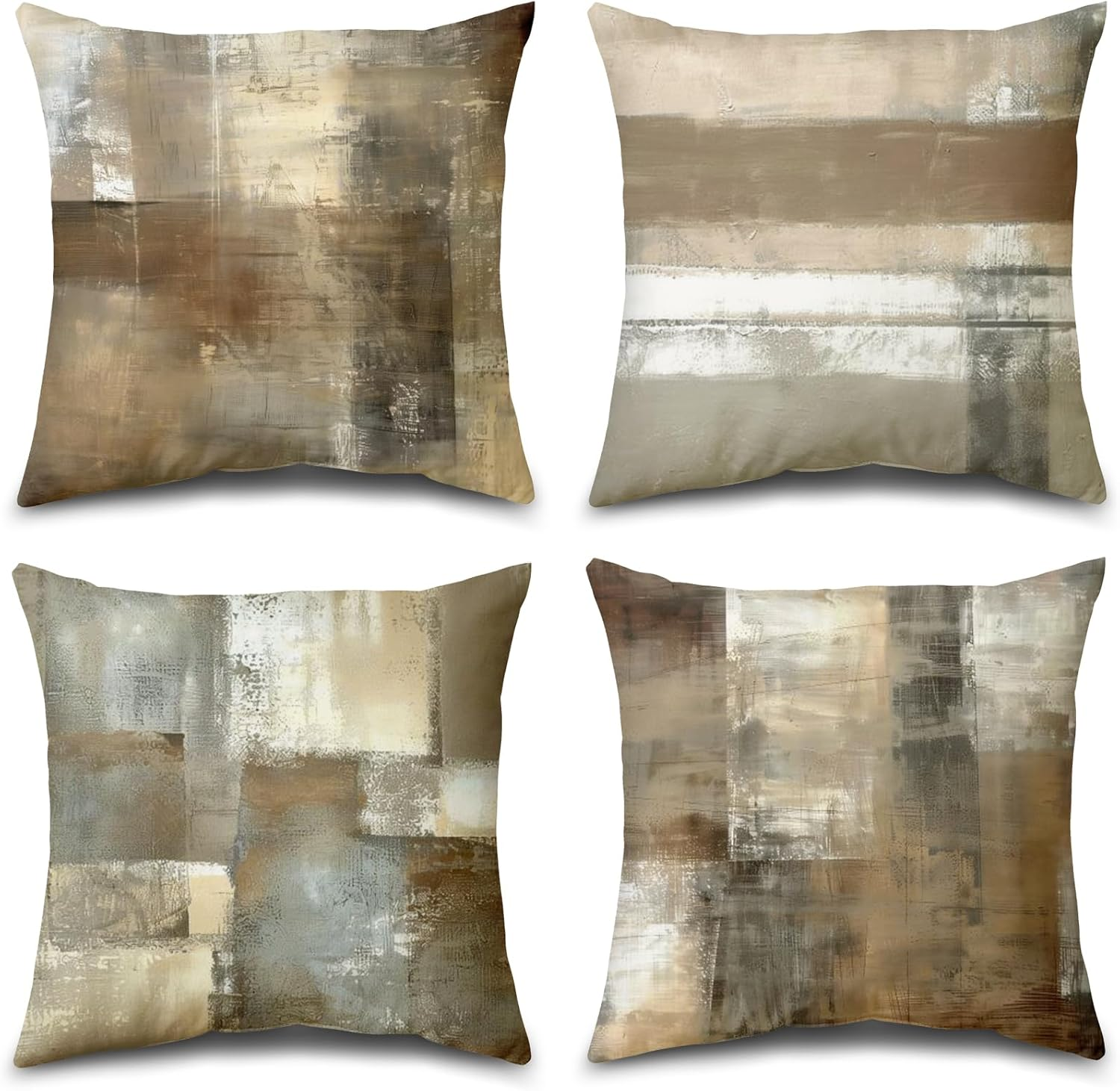 Decorative Throw Pillow Covers Burnt Orange Cushion Cover Taupe Abstract Art Painting 4 Pcs Pillowcase 18X18 Inch for Sofa Couch Bedroom Living Room Outdoor Home D&eacute;cor