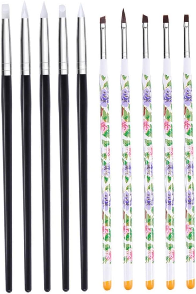 NOLITOY 10Pcs Nail Art Pen Silicone Pens and Nail Brushes for Tools for Home Manicure and Liner Work