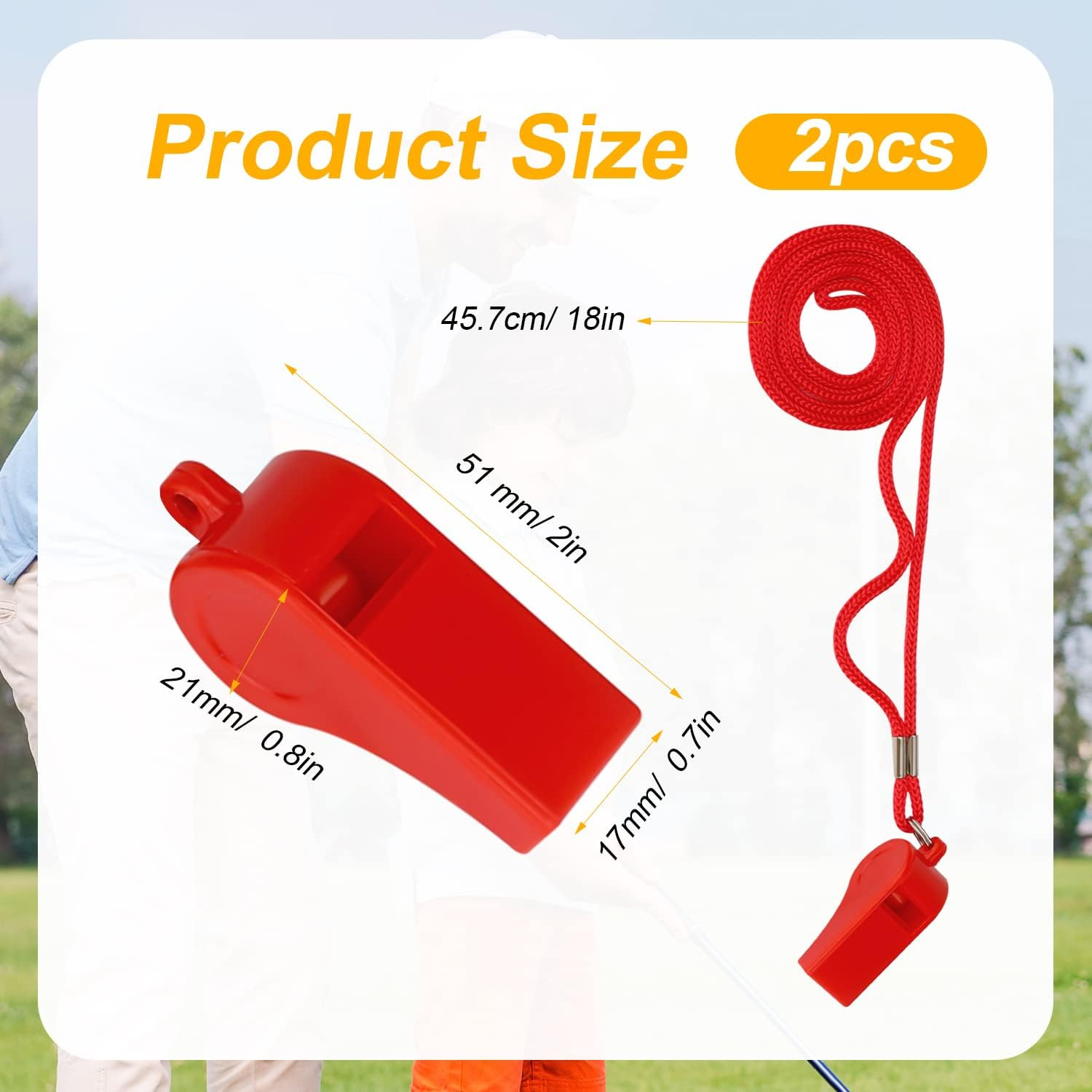 SAVITA 2Pcs Sports Whistles, Loud Sound ABS Plastic Whistle with Lanyard in Training Survival Emergency Sports for Kids Referee Coach Teacher Dog Training (Red) (YYD15288) image number 3