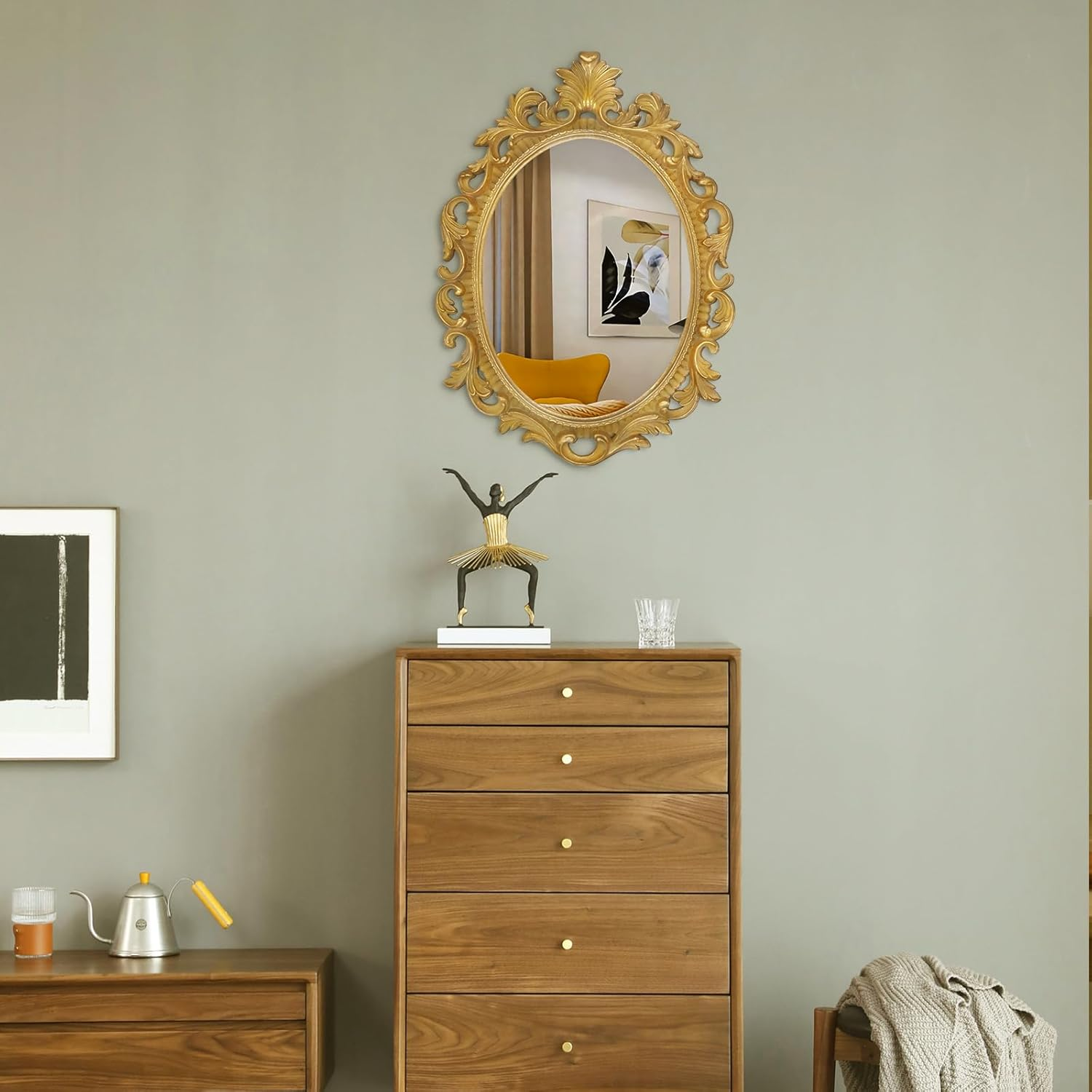 Simon'S Shop Oval Mirror Baroque Style Decorative Mirrors for Wall, 18.3 X 13 Inches, Gold, Vintage Decor image number 5