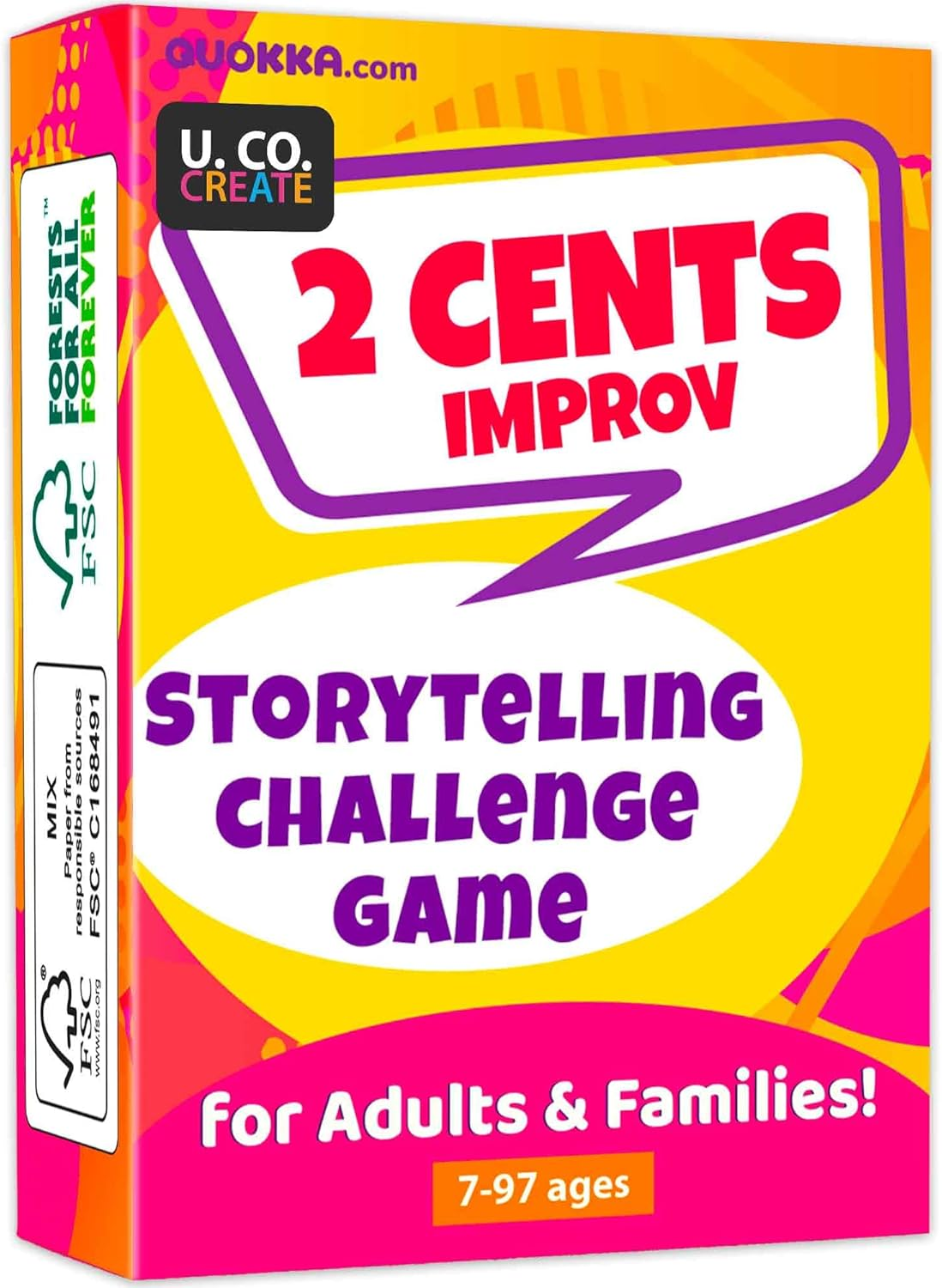 QUOKKA 2 Cents Family-Friendly Comedy Storytelling Game Cards - 60 Funny and Creative Improv Story Card Games - Fun Groups Gathering, Party Activities, Adult Game Night - 3-8 Storyteller Players image number 1
