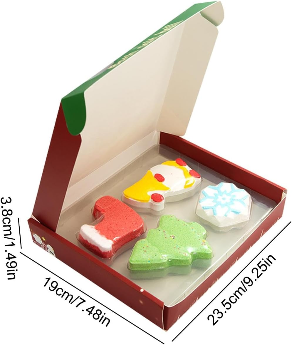 Christmas Bath Bombs - 4 X Christmas Children Bathbombs,Organic Bubble Bath Shower Salts, 4 Fragrance and Shapes Home Spa Fizzies Bubble Bath for Kids Boys Girls Children image number 2