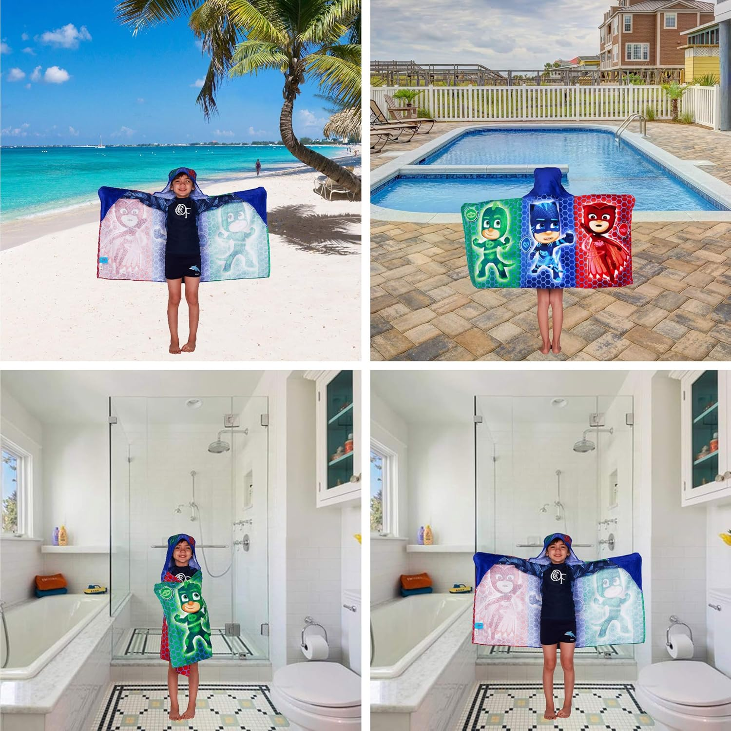 Franco PJ Masks Bath/Pool/Beach Soft Cotton Terry Hooded Towel Wrap, 24" X 50", by Kids image number 5